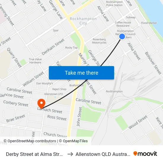 Derby Street at Alma Street to Allenstown QLD Australia map
