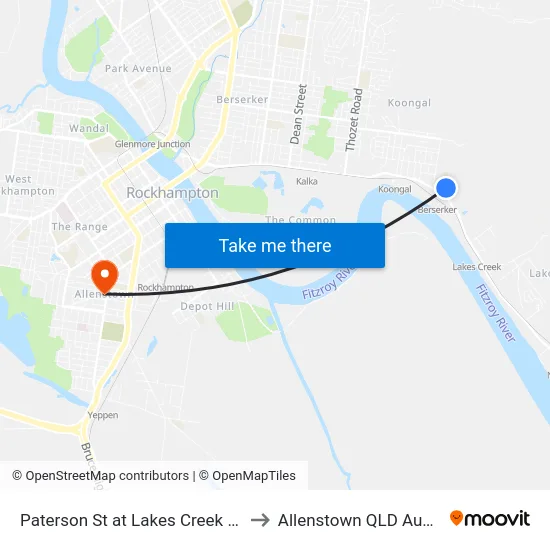 Paterson St at Lakes Creek School to Allenstown QLD Australia map