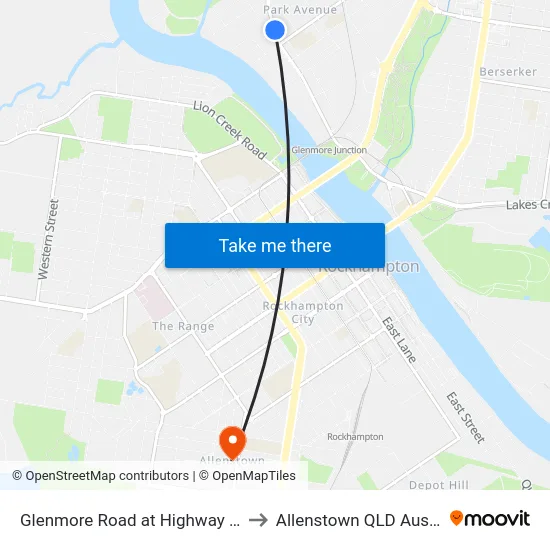 Glenmore Road at Highway Street to Allenstown QLD Australia map