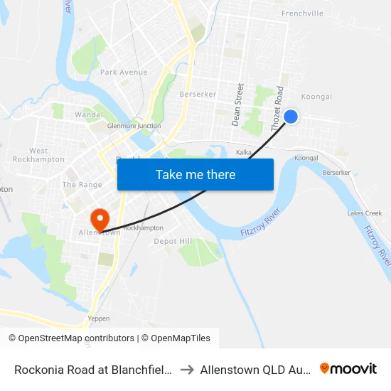Rockonia Road at Blanchfield Street to Allenstown QLD Australia map