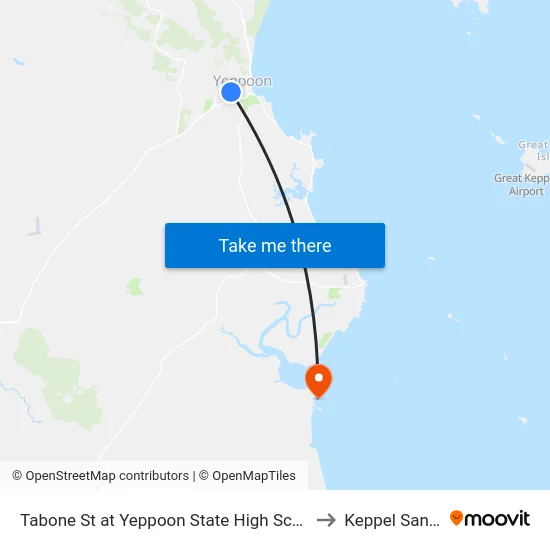 Tabone St at Yeppoon State High School to Keppel Sands map