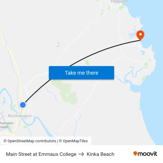 Main Street at Emmaus College to Kinka Beach map