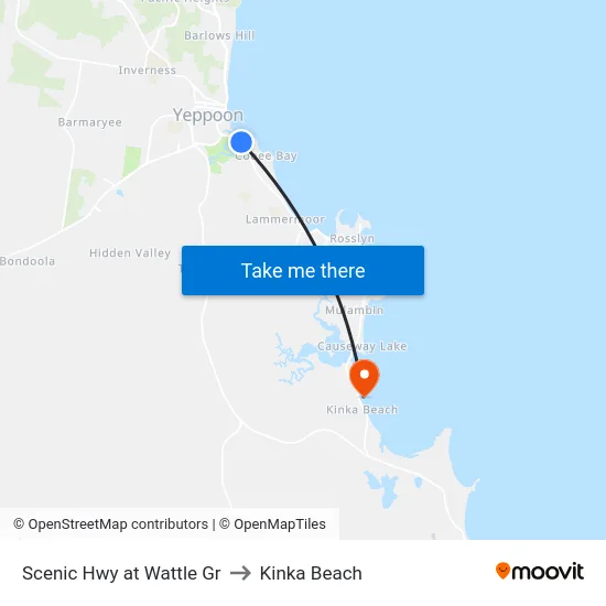 Scenic Hwy at Wattle Gr to Kinka Beach map