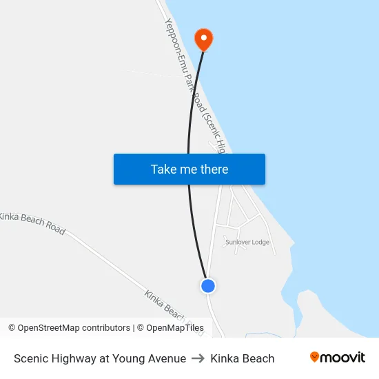 Scenic Highway at Young Avenue to Kinka Beach map