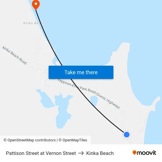 Pattison Street at Vernon Street to Kinka Beach map