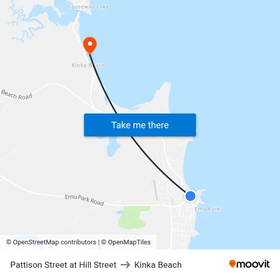 Pattison Street at Hill Street to Kinka Beach map