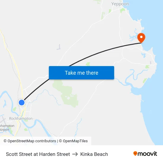 Scott Street at Harden Street to Kinka Beach map