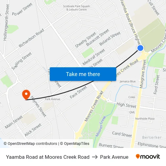 Yaamba Road at Moores Creek Road to Park Avenue map