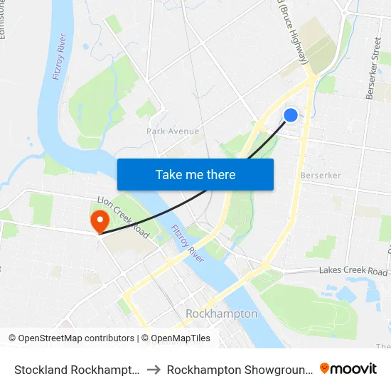 Stockland Rockhampton to Rockhampton Showgrounds map