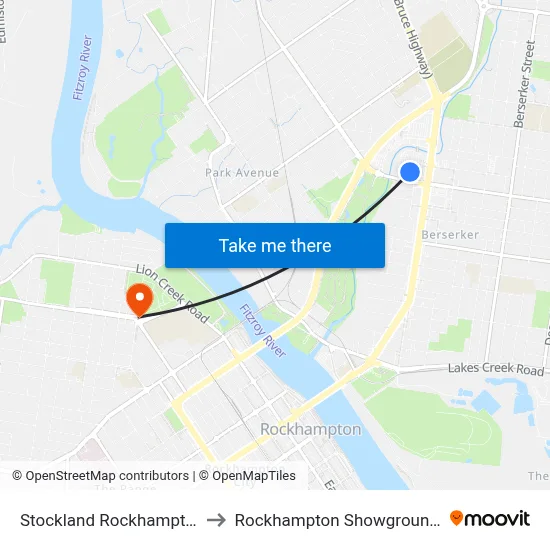 Stockland Rockhampton to Rockhampton Showgrounds map