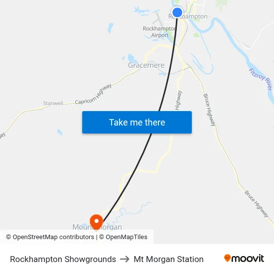 Rockhampton Showgrounds to Mt Morgan Station map
