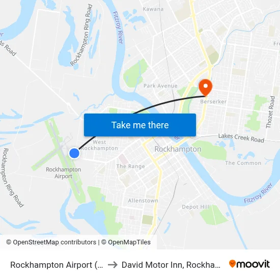 Rockhampton Airport (ROK) to David Motor Inn, Rockhampton map