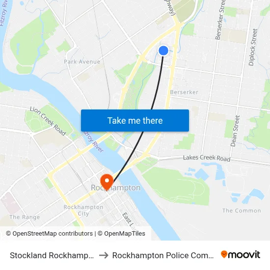 Stockland Rockhampton to Rockhampton Police Complex map