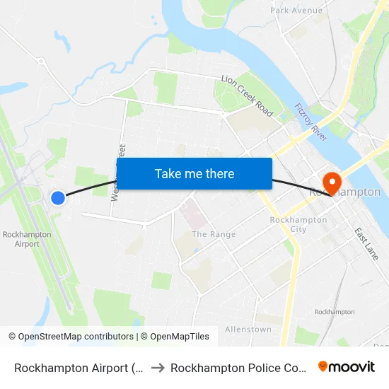 Rockhampton Airport (ROK) to Rockhampton Police Complex map