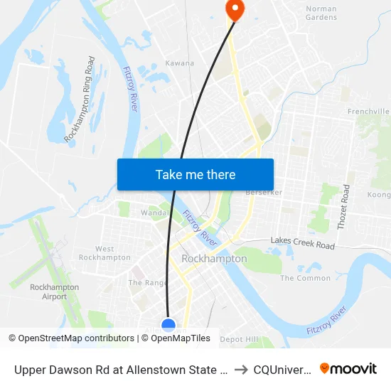 Upper Dawson Rd at Allenstown State School to CQUniversity map