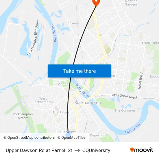 Upper Dawson Rd at Parnell St to CQUniversity map