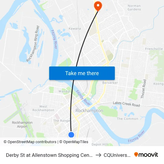 Derby St at Allenstown Shopping Centre to CQUniversity map