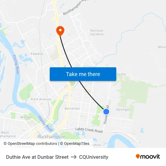 Duthie Ave at Dunbar Street to CQUniversity map
