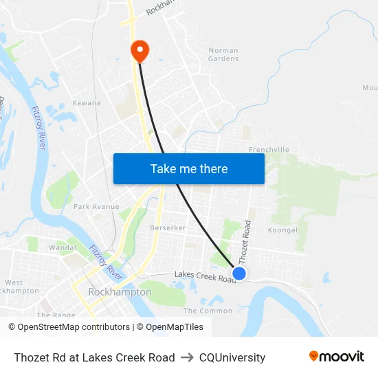 Thozet Rd at Lakes Creek Road to CQUniversity map