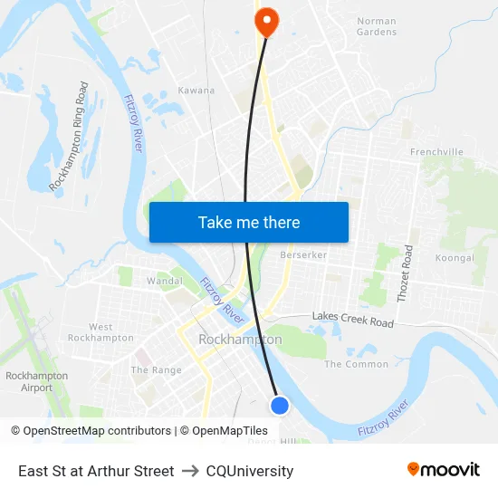 East St at Arthur Street to CQUniversity map
