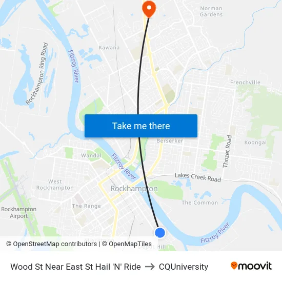 Wood St Near East St Hail 'N' Ride to CQUniversity map