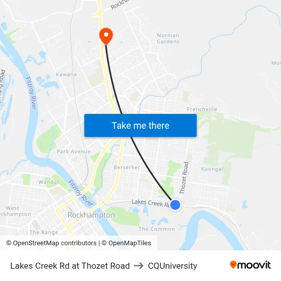 Lakes Creek Rd at Thozet Road to CQUniversity map