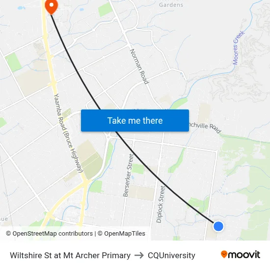 Wiltshire St at Mt Archer Primary to CQUniversity map