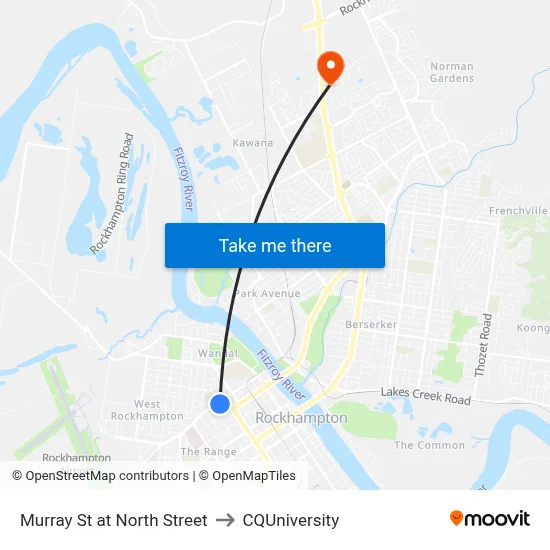 Murray St at North Street to CQUniversity map