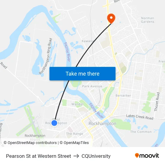Pearson St at Western Street to CQUniversity map