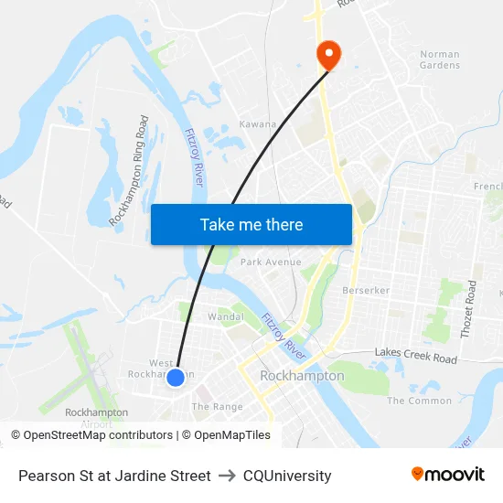Pearson St at Jardine Street to CQUniversity map