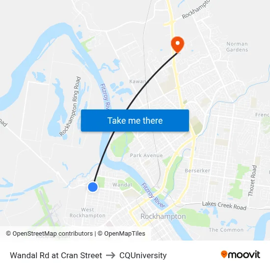 Wandal Rd at Cran Street to CQUniversity map