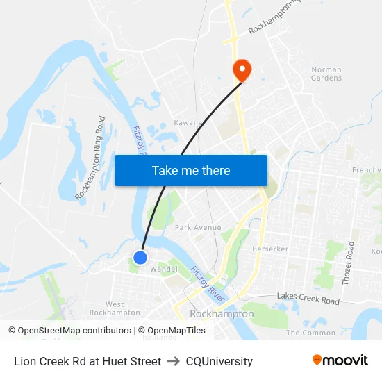 Lion Creek Rd at Huet Street to CQUniversity map