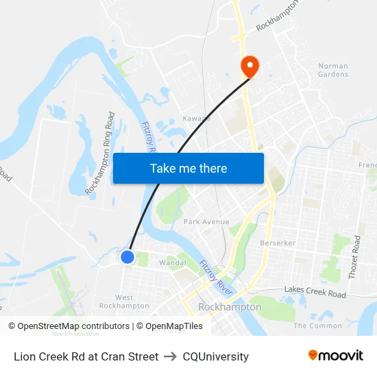 Lion Creek Rd at Cran Street to CQUniversity map