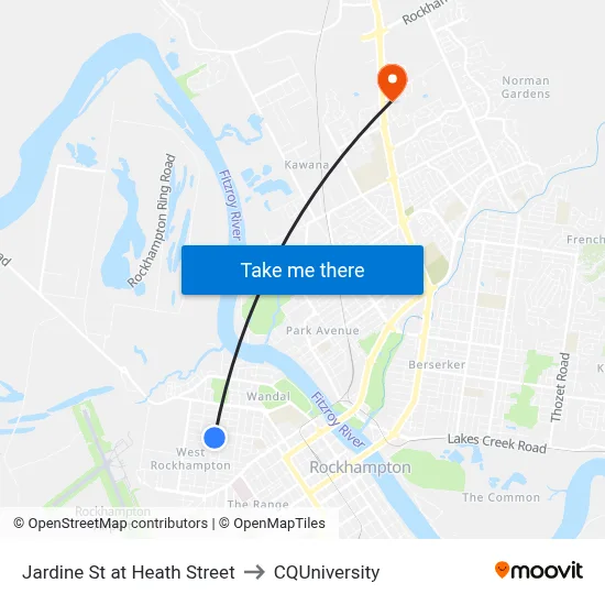 Jardine St at Heath Street to CQUniversity map