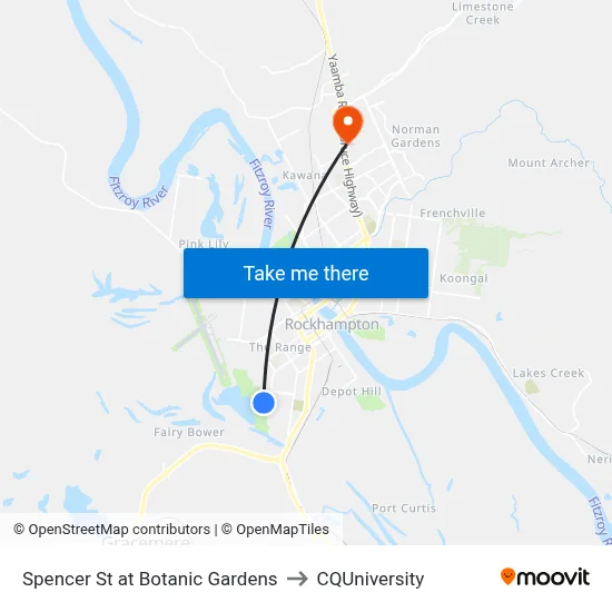 Spencer St at Botanic Gardens to CQUniversity map