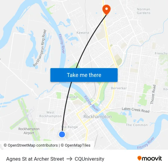 Agnes St at Archer Street to CQUniversity map