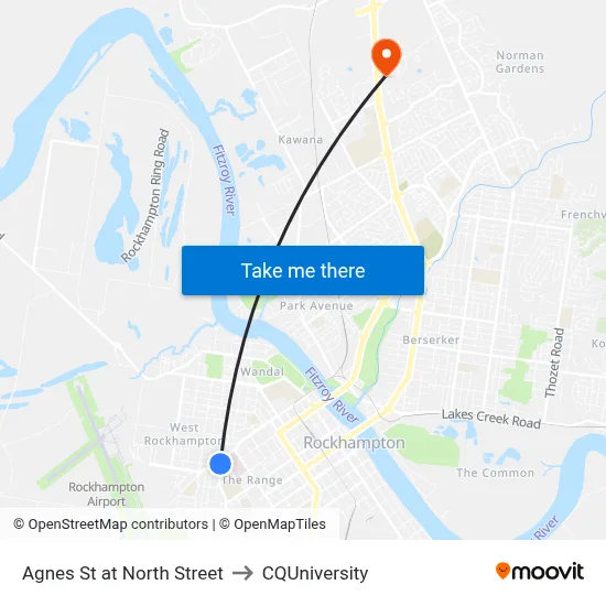 Agnes St at North Street to CQUniversity map