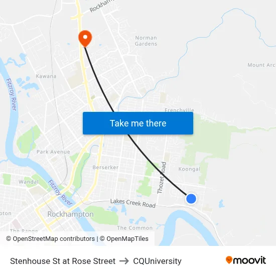 Stenhouse St at Rose Street to CQUniversity map