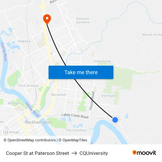 Cooper St at Paterson Street to CQUniversity map