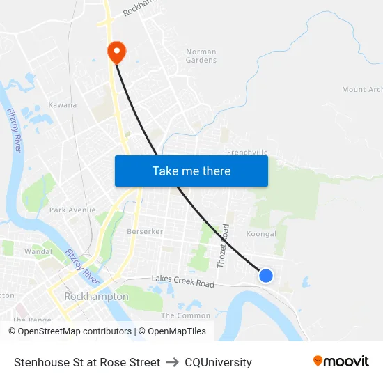 Stenhouse St at Rose Street to CQUniversity map