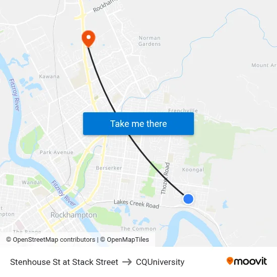 Stenhouse St at Stack Street to CQUniversity map