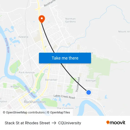Stack St at Rhodes Street to CQUniversity map