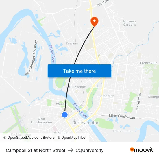 Campbell St at North Street to CQUniversity map