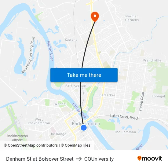 Denham St at Bolsover Street to CQUniversity map