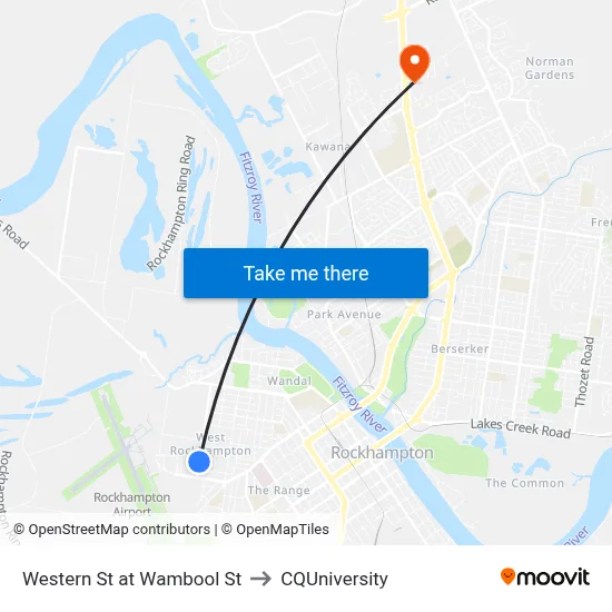 Western St at Wambool St to CQUniversity map