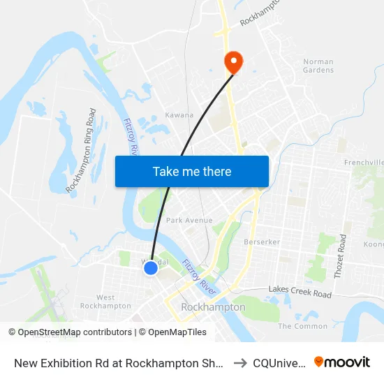 New Exhibition Rd at Rockhampton Showgrounds to CQUniversity map