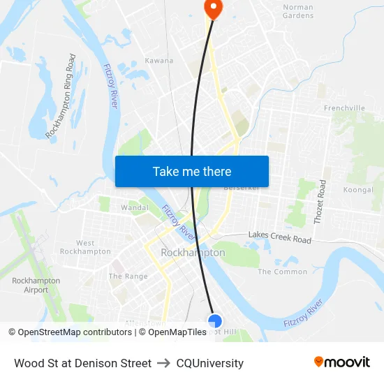 Wood St at Denison Street to CQUniversity map