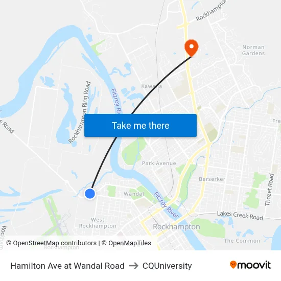 Hamilton Ave at Wandal Road to CQUniversity map
