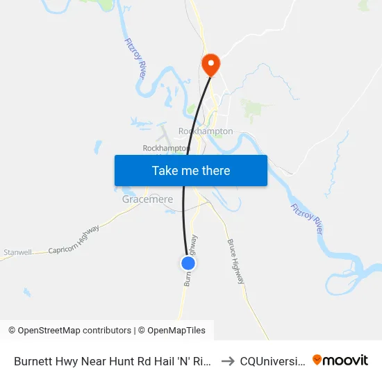 Burnett Hwy Near Hunt Rd Hail 'N' Ride to CQUniversity map