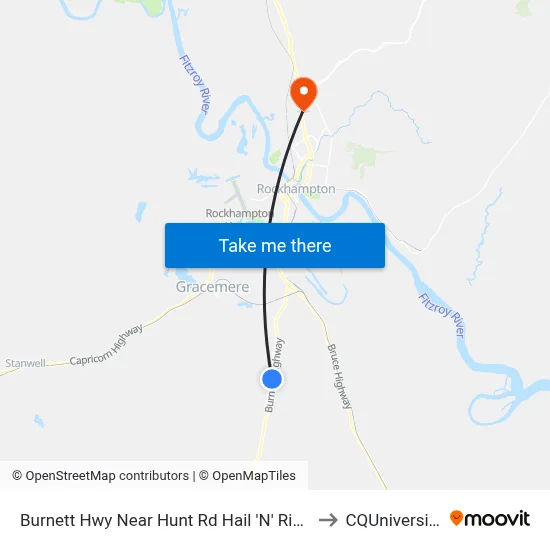 Burnett Hwy Near Hunt Rd Hail 'N' Ride to CQUniversity map